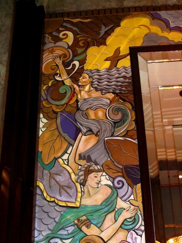 One side of the Four Seasons Art Deco Mural painted in 1995